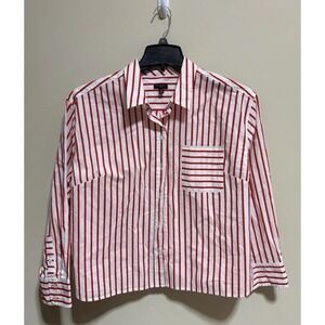 Talbots Petite XLP Red White Striped Button-Up Shirt 100% Cotton Long Sleeve